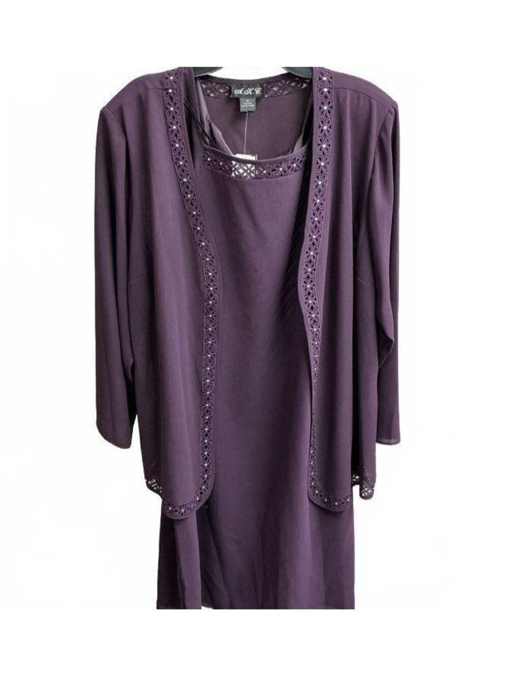 A.K.C. Purple Beaded Dress Jacket Scarf 3pc Set NWT 20W
